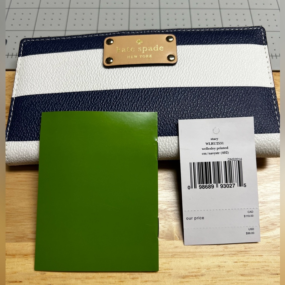 Kate Spade Navy and White Striped Wallet with Gold Logo - Picture 3 of 6